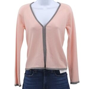 ESCADA Pink Merino Wool V Neck Cardigan Sweater Open Front Size 34